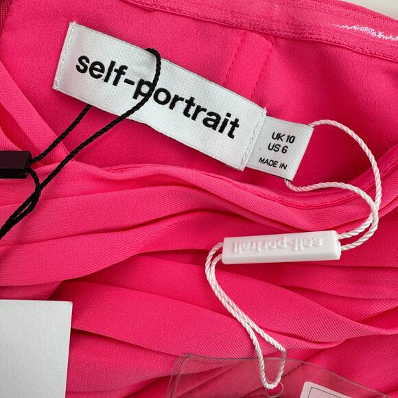 Self-Portrait Iris Pleated Sleeve Pink Criss-Cross Bodice Midi Dress 6 Crepe - Picture 9 of 16